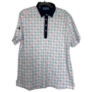 Payne Stewart Dot Check Polo Men's Size Large Red White Blue Performance Golf